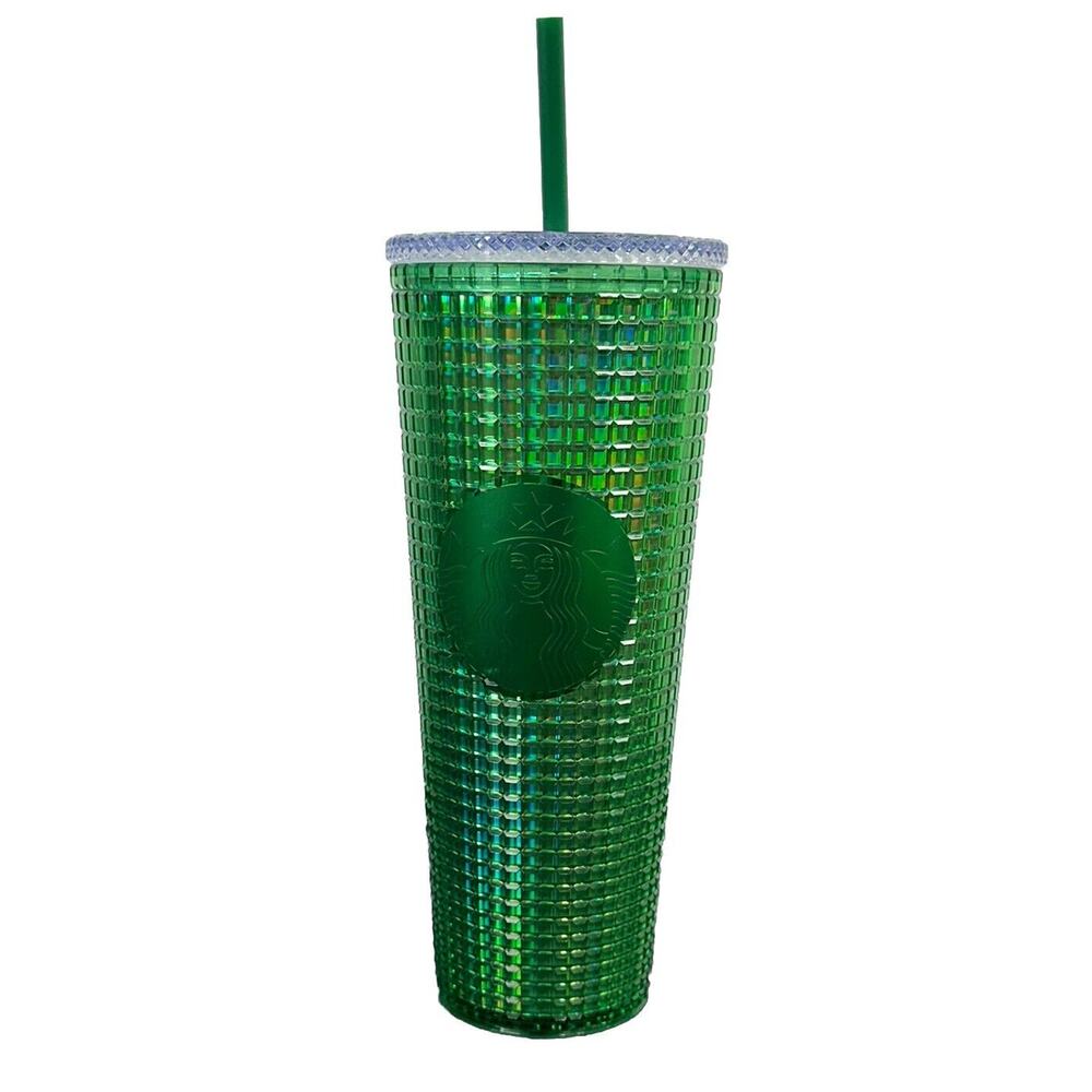 STARBUCKS STUDDED GREEN 24 OZ TUMBLER CUP WITH LID STRAW - Picture 1 of 7